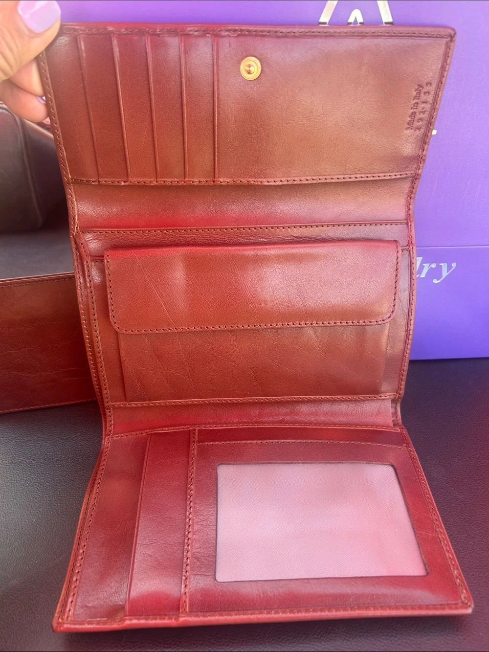 I Santi Made in Italy Leather Organizer Wallet Clutch Cognac Brown Vinta